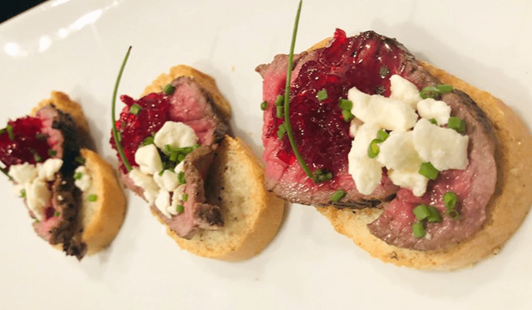 Filet Crostini with Grenadine Red Onion Jam & Gorgonzola
