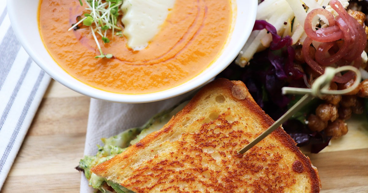 green monster grilled cheese and tomato bisque by CSG