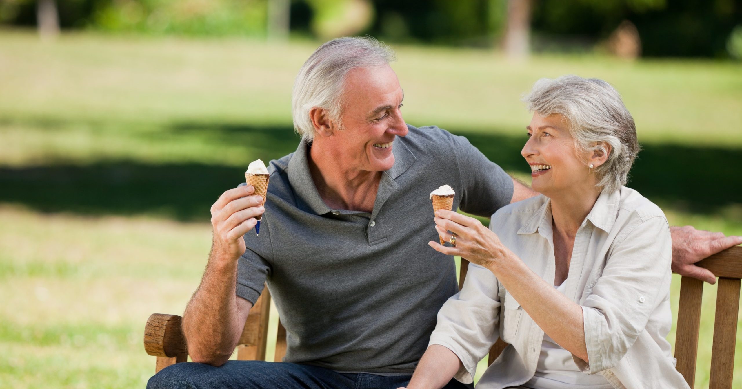 Senior Couple Seniors eating ice cream